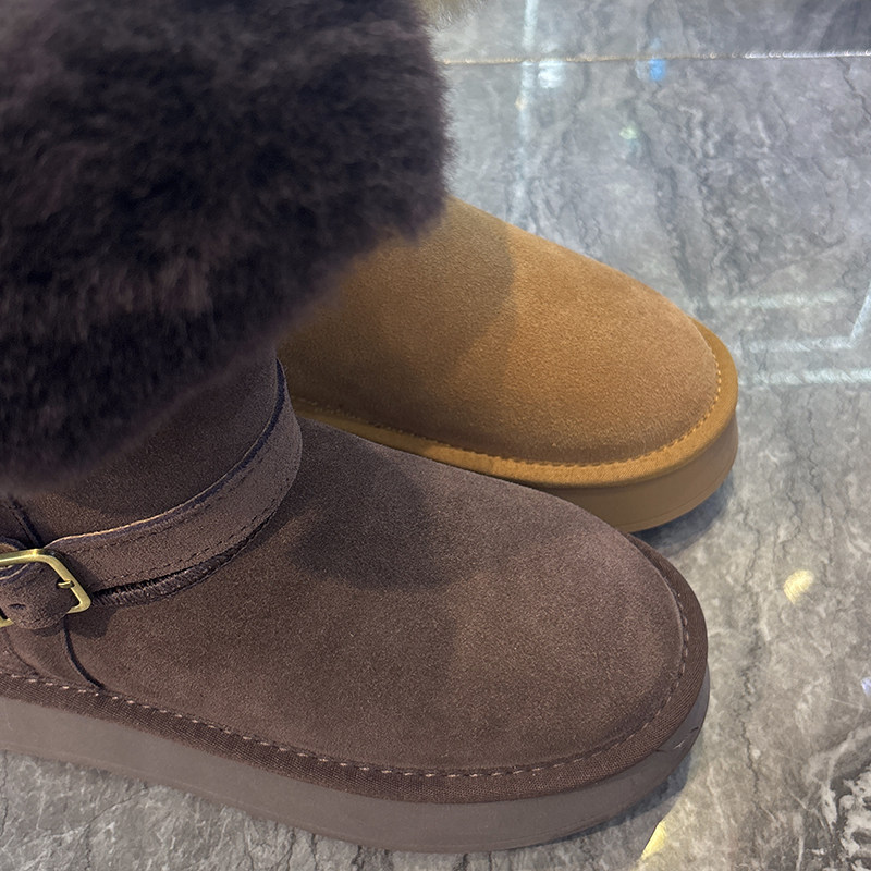 毛茸茸~羊皮毛一体加厚雪地靴女2025冬季新款皮带扣圆头套筒棉靴,淘宝优惠券,粉丝福利购,淘宝优惠卷