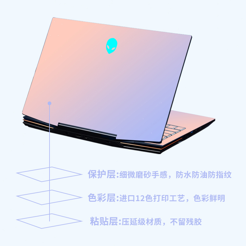 笔记本电脑贴膜适用于外星人Alienware M15电脑贴纸M17渐变X17外壳膜17英寸M14x全套保护膜纯色 - 图2