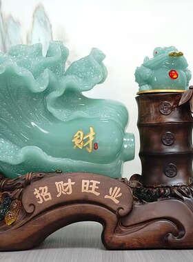 蓝冰玉白菜金蟾招财摆件公司店铺开业礼品招财旺业高档树脂工艺品