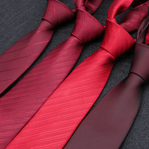 Korean version of Positive Dress Red Tie Wedding Male Groom 8cm Sloth a Married Career Business Collar Tie Stripe