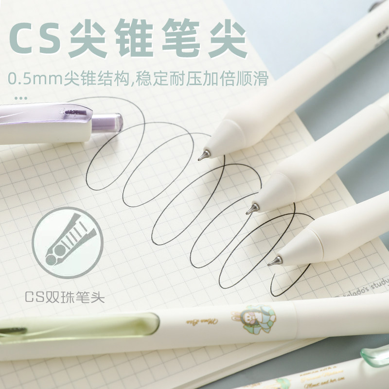 东米802油画兔按动笔中性笔黑笔顺滑水笔可爱卡通笔文艺风ins高颜值学生刷题笔双珠CS头黑色0.5mm办公签字笔