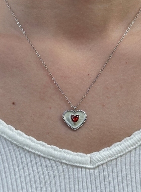 镶钻红色小爱心项链女夏新款