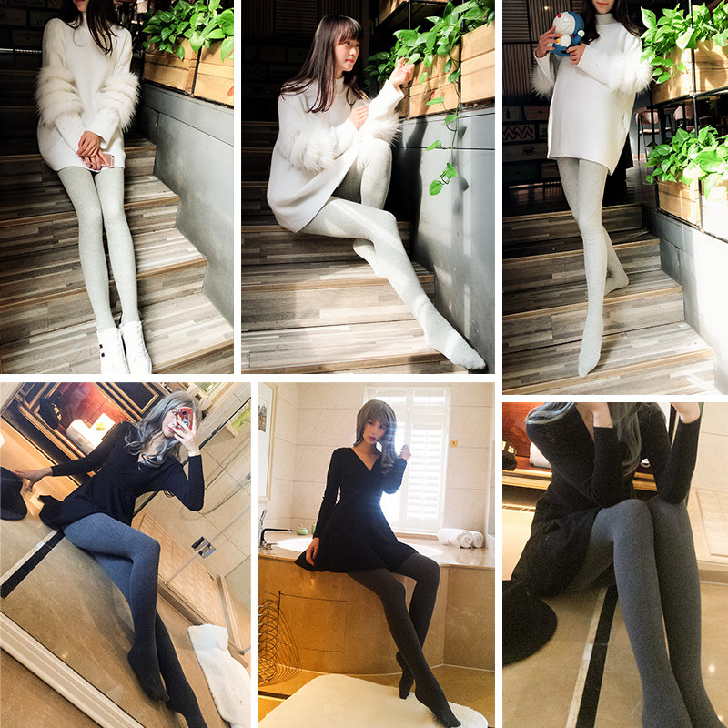 加绒加厚款美腿显瘦灰色外穿连裤袜 莫涵服饰短袜/打底袜/丝袜/美腿袜