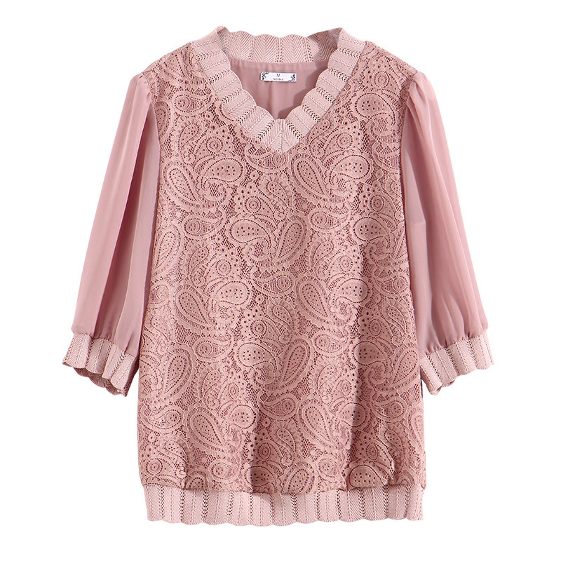 蕾丝2021年新款大码洋气妈妈雪纺衫 给丽尚蕾丝衫/雪纺衫