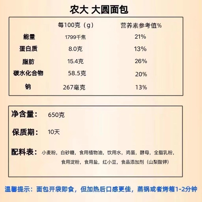 90农大奶香手撕大圆软面包600g 农大面包 早餐营养休闲老式糕点 - 图0