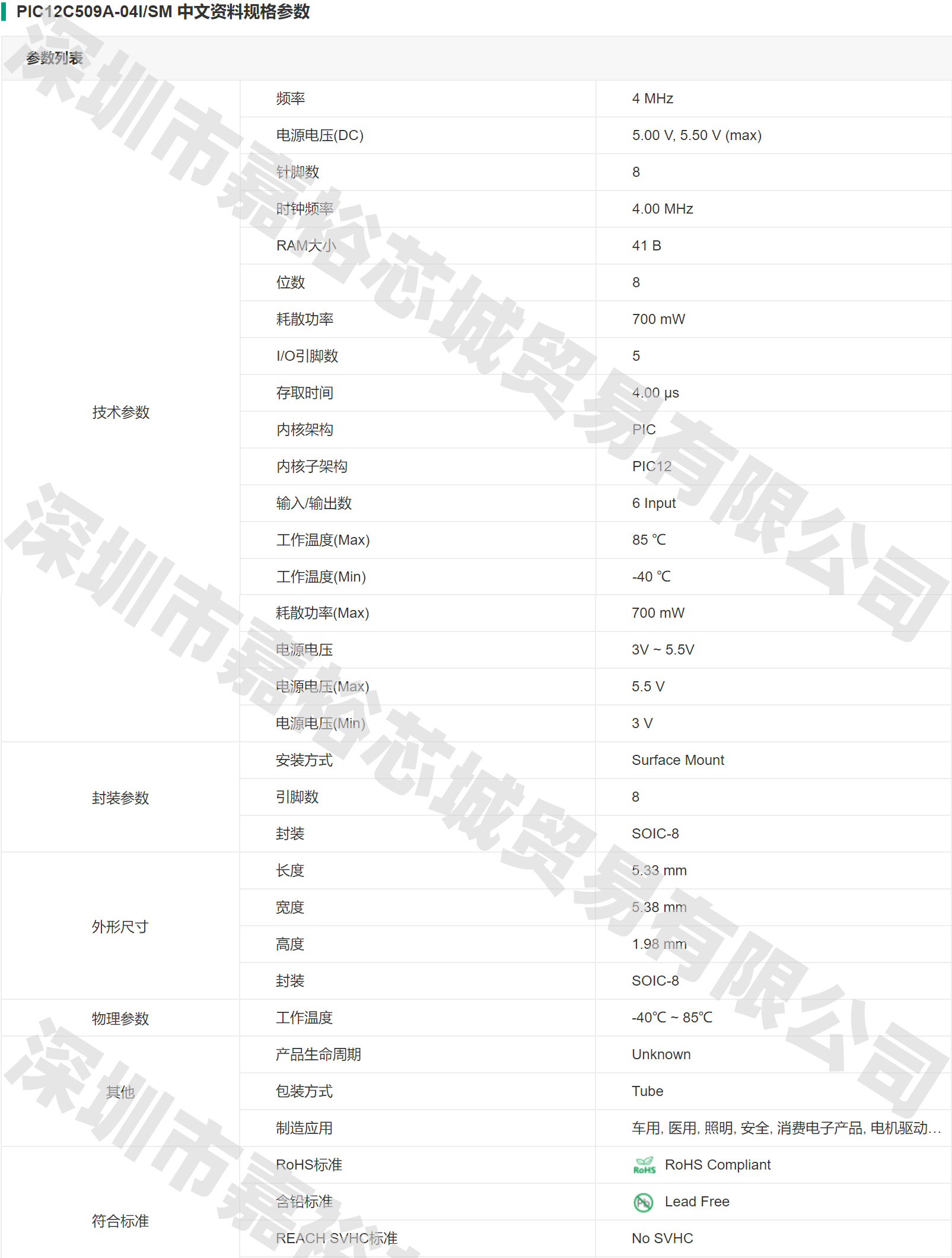 PIC12C509A-04I/SM PIC12C509A-04/SM封装SOP8单片机 8位微控制器-图0