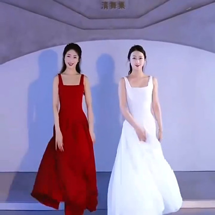 现代舞双层无袖连衣裙大摆裙演出服装中国风古典舞蹈艺考练功服女 - 图0