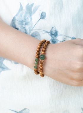 天然库克搭配和田玉双圈手串女招财纳福新中式国风文玩佛珠手链