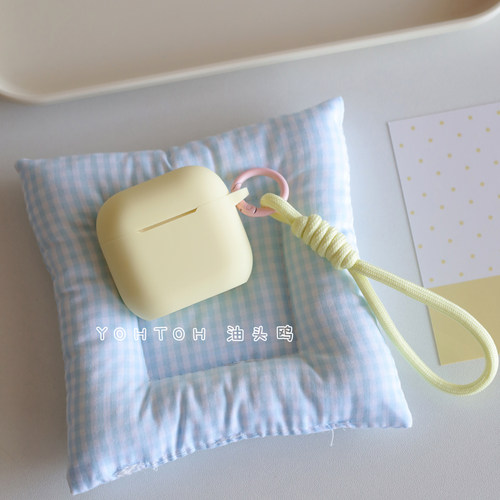 油头鸥新款奶黄色适用于airpods4降噪版保护套airpods pro2代纯色苹果蓝牙耳机壳2025四代pods3硅胶连体Pro盒 - 图1