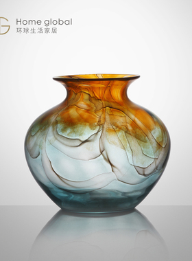 设计师琥珀色渐变玻璃玄关装饰品