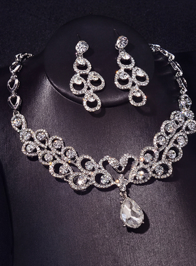 公主水滴锆石项链耳环礼服套装