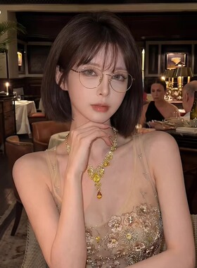 黄水晶滴流苏闪钻锁骨链宴会