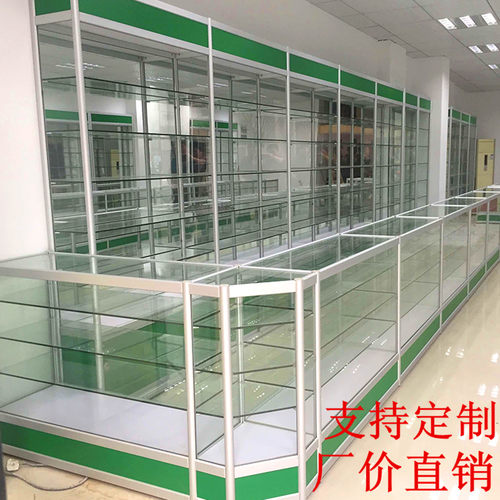 西药柜台玻璃展示柜医药诊所药店货柜药房货架药品药店柜中岛药柜-图3