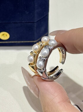 三珠蛇骨戒指天然高品质淡水淡水珍珠镶嵌14k注金金银两色轻奢