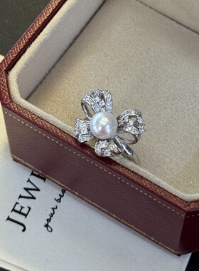 立体蝴蝶戒指 7-8mm天然高品质淡水珍珠14k注金银色系列精致漂亮