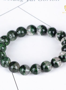 绿幽灵手链男女款绿发晶千层纹聚宝盆绿幽灵手串珠子天然水晶手链