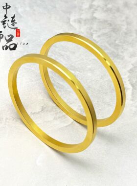 金店同款古法沙金爆闪拉丝四方手镯女 简约百搭素圈传承手环