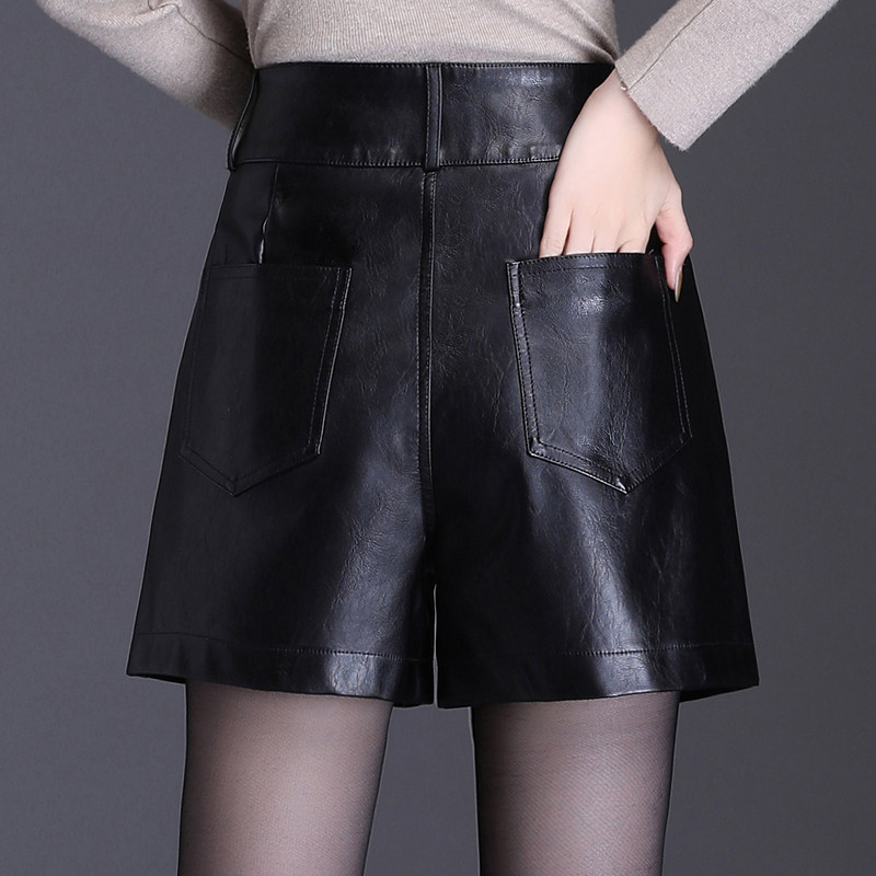高腰皮短裤女秋冬2025新款爆款秋季宽松阔腿显瘦a字版外穿短皮裤,淘宝优惠券,粉丝福利购,淘宝优惠卷