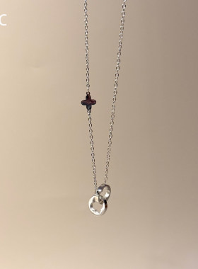 黑色四叶花圆环项链女配饰时尚