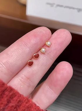 红色滴釉耳钉轻奢小众高级感新年