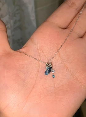 深蓝色蝴蝶项链春季气质百搭颈链