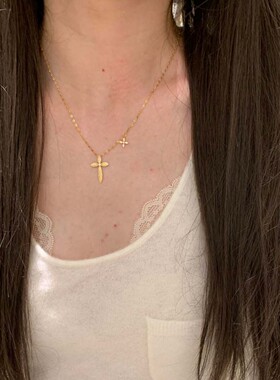 金色碎碎冰四叶草锁骨链女