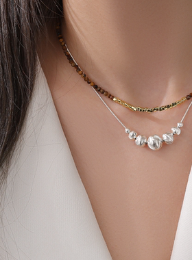 S925纯银猫眼珠项链女款轻奢小众高级感锁骨链简约百搭毛衣链颈链