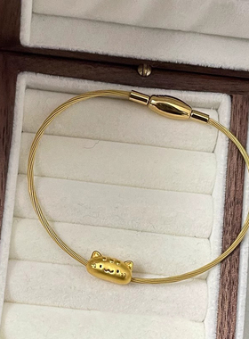 可爱卡通金色猫猫极细手镯