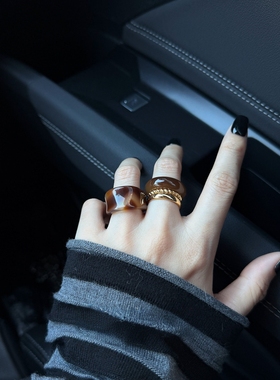 焦糖琥珀色素圈戒指女2025新款