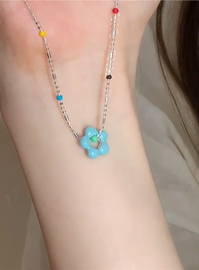 蓝色花朵项链女配饰时尚简约精致