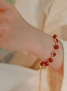 925纯银四叶草手链女红玛瑙手串