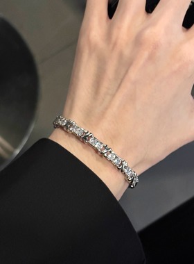S925纯银闪钻开口手镯手链女款