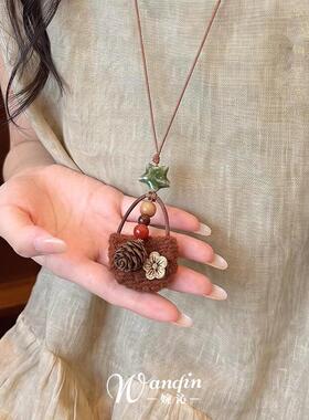 编织小草帽项链女配饰小众设计感
