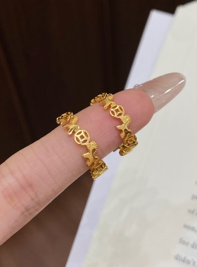 金色木马铜钱币戒指女小众设计感