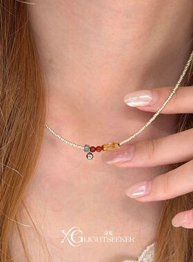 橙色小鱼米珠串珠项链女轻奢颈链