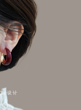 复古红色耳环女本命年马年耳扣