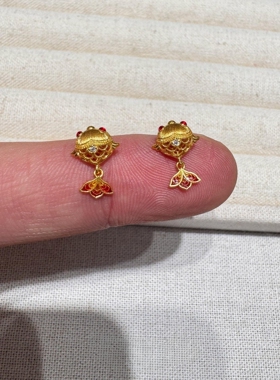红色金鱼儿耳钉女轻奢小众设计感