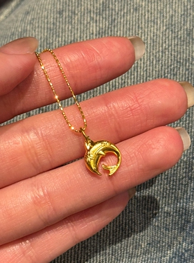 金色拉丝海豚吊坠项链女