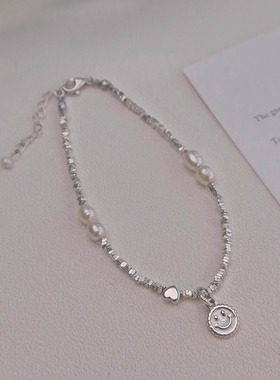 S925纯银珍珠爱心碎银手链手串