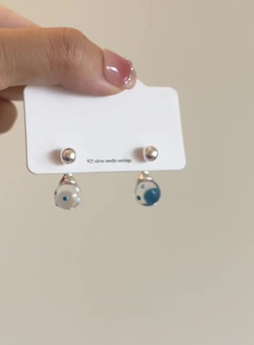 简约蓝色波点透明圆珠耳钉