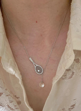 镶钻拉丝网球拍项链女2025新款