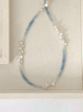 海蓝宝串珠项链女配饰精致颈链