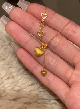 金色拉丝爱心项链女配饰精致颈链