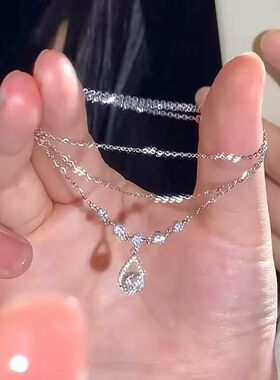 银色水滴吊坠项链女配饰锁骨链