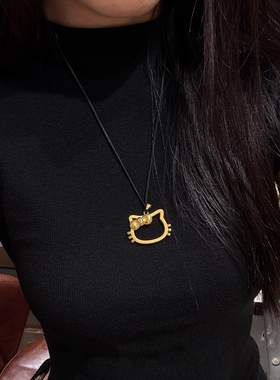 可爱kt！金色kt猫镂空编绳项链