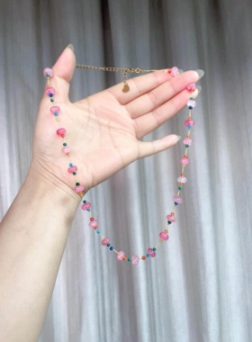 多巴胺粉色串珠项链女配饰轻奢