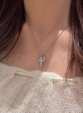 银色十字架吊坠项链女配饰气质