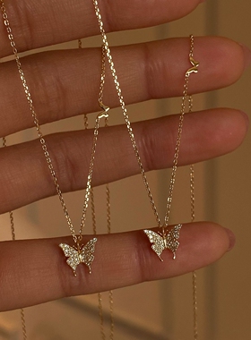 金色蝴蝶吊坠项链女配饰精致百搭
