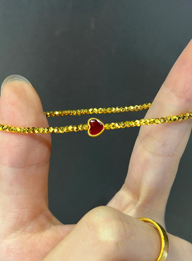 金色碎冰冰爱心串珠手链女