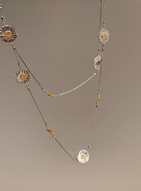 黄雏菊双层叠戴项链女轻奢
